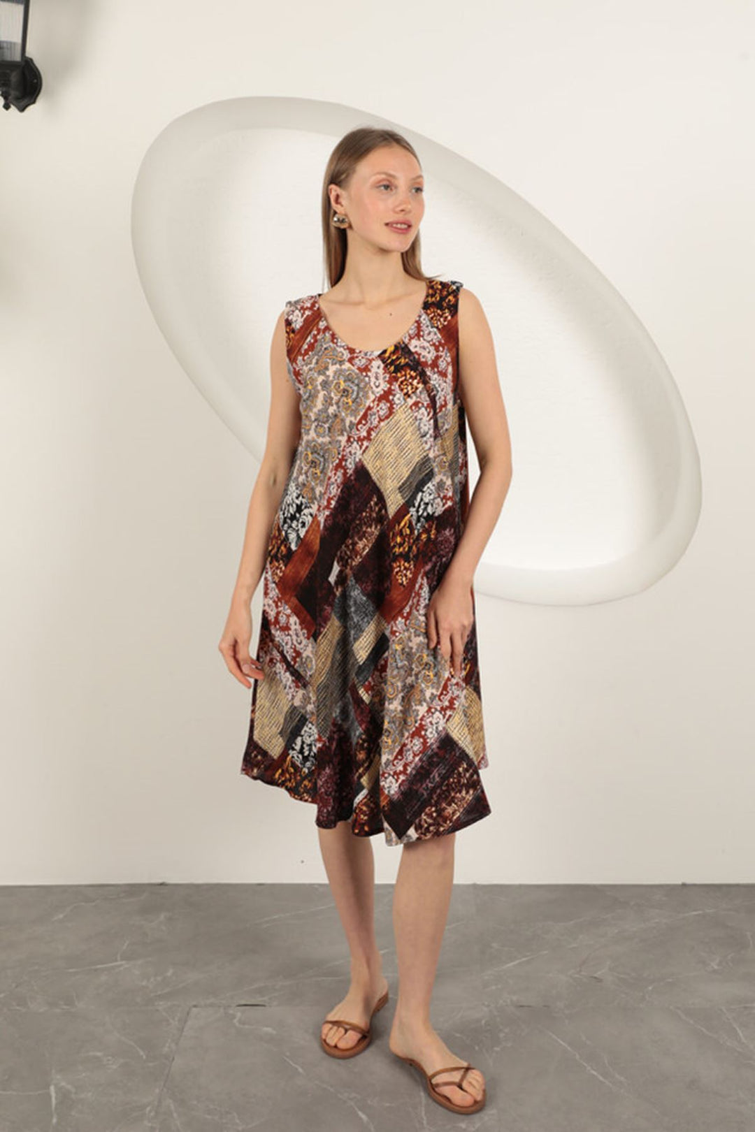 KKT Viscose Fabric Ethnic Patterned Dress-Orange - Santa Pola