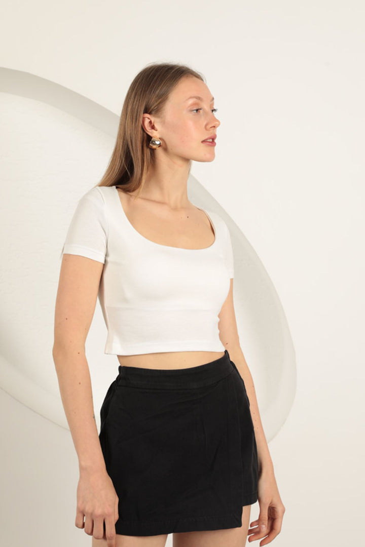 KKT Strawberry Viscose Fabric U Neck Blouse-Ecru - Hickory