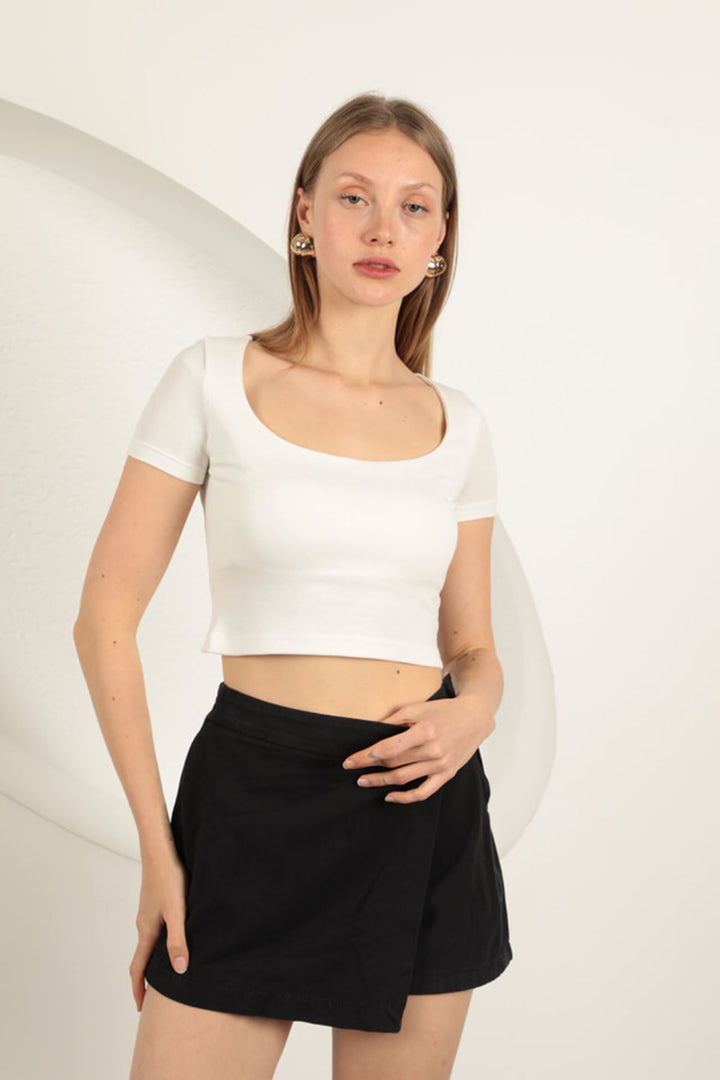 KKT Strawberry Viscose Fabric U Neck Blouse-Ecru - Hickory