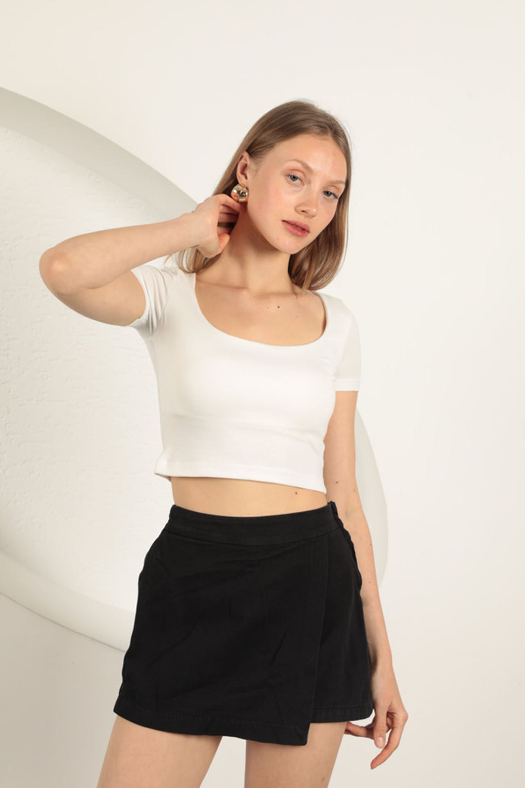 KKT Strawberry Viscose Fabric U Neck Blouse-Ecru - Hickory