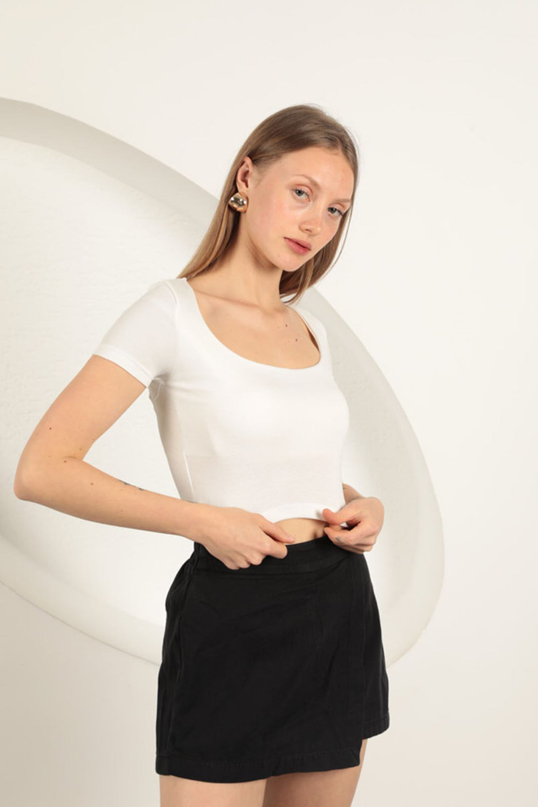 KKT Strawberry Viscose Fabric U Neck Blouse-Ecru - Hickory