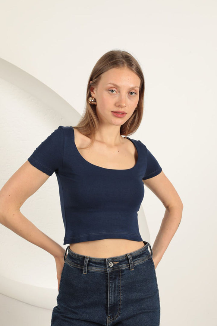 KKT U Neck Blouse-Navy Blue - Paracho de Verduzco