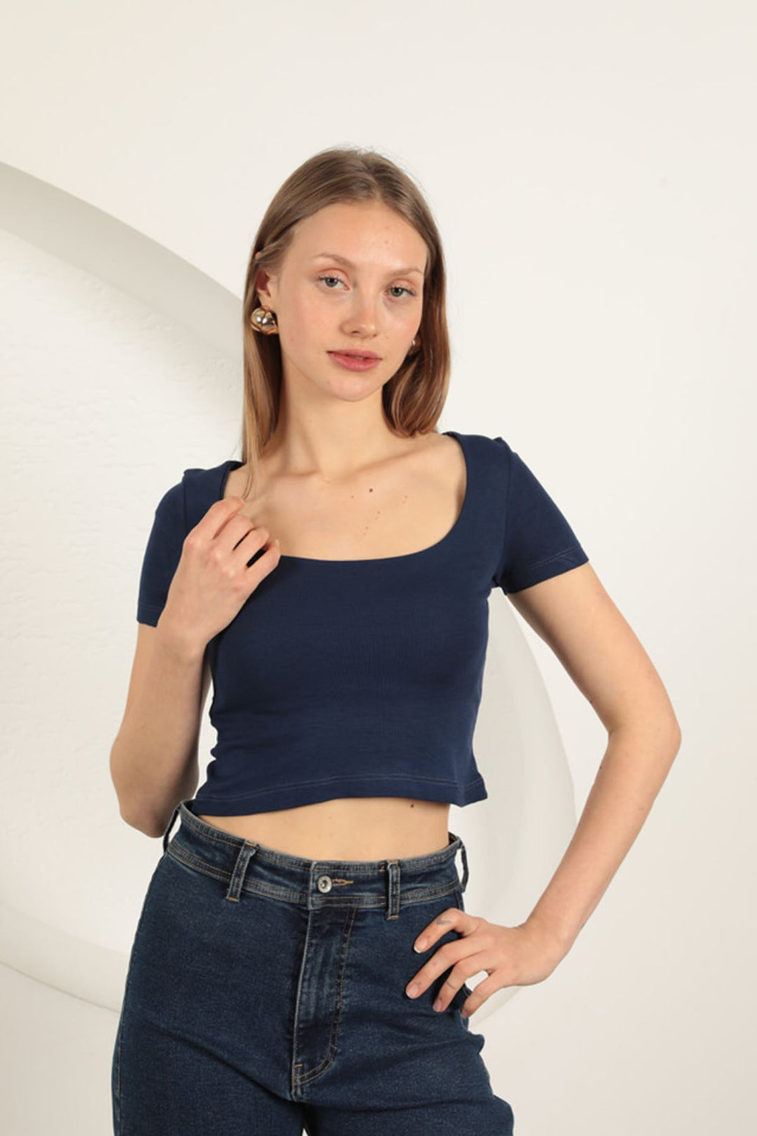 KKT U Neck Blouse-Navy Blue - Paracho de Verduzco