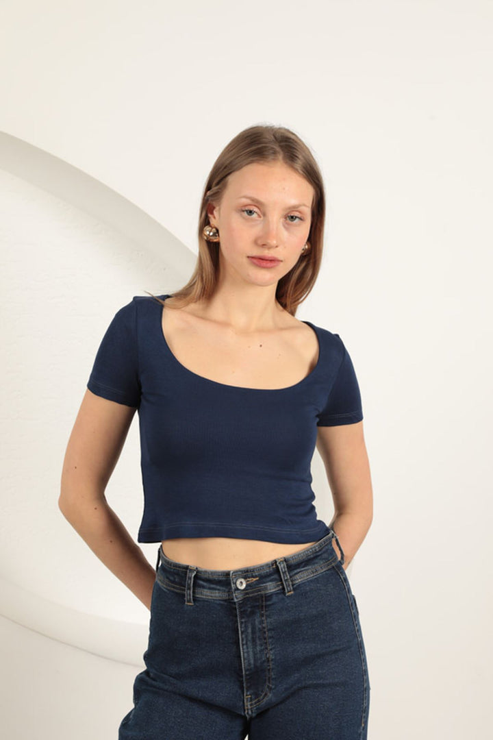 KKT U Neck Blouse-Navy Blue - Paracho de Verduzco