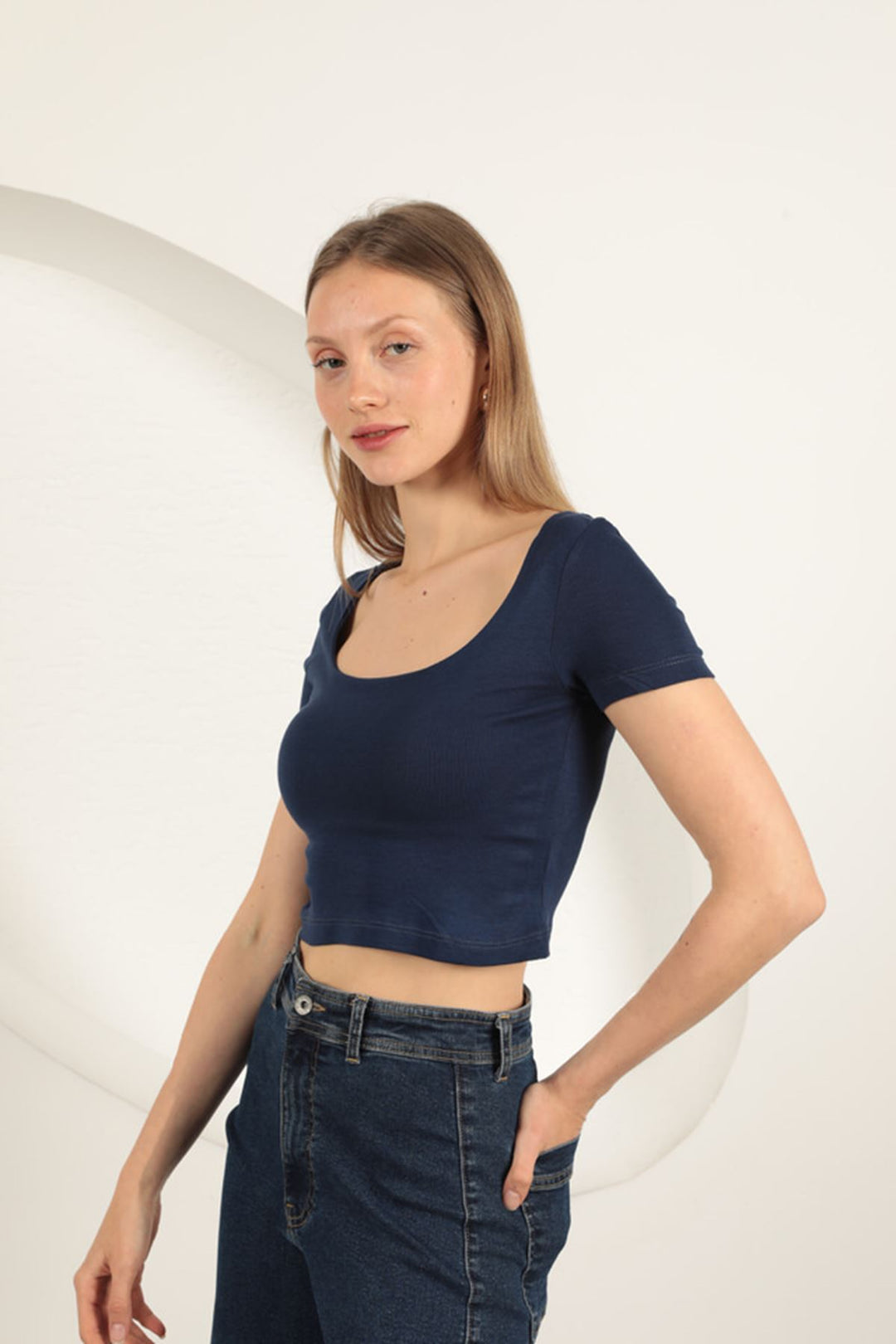 KKT U Neck Blouse-Navy Blue - Paracho de Verduzco