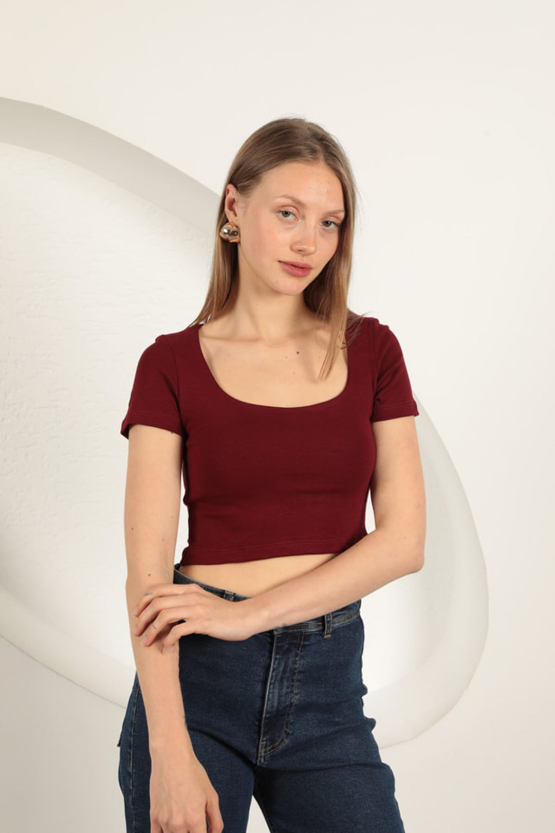 KKT U Neck Blouse-Burgundy - Horlivka