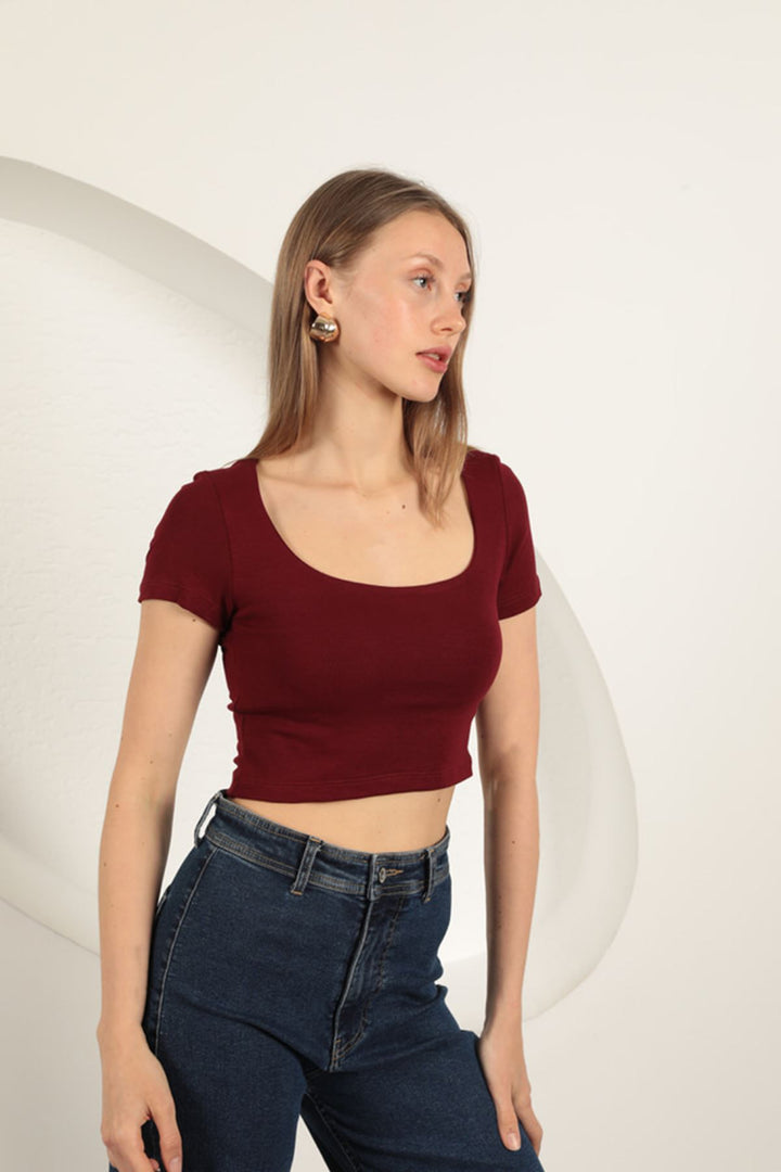 KKT U Neck Blouse-Burgundy - Horlivka