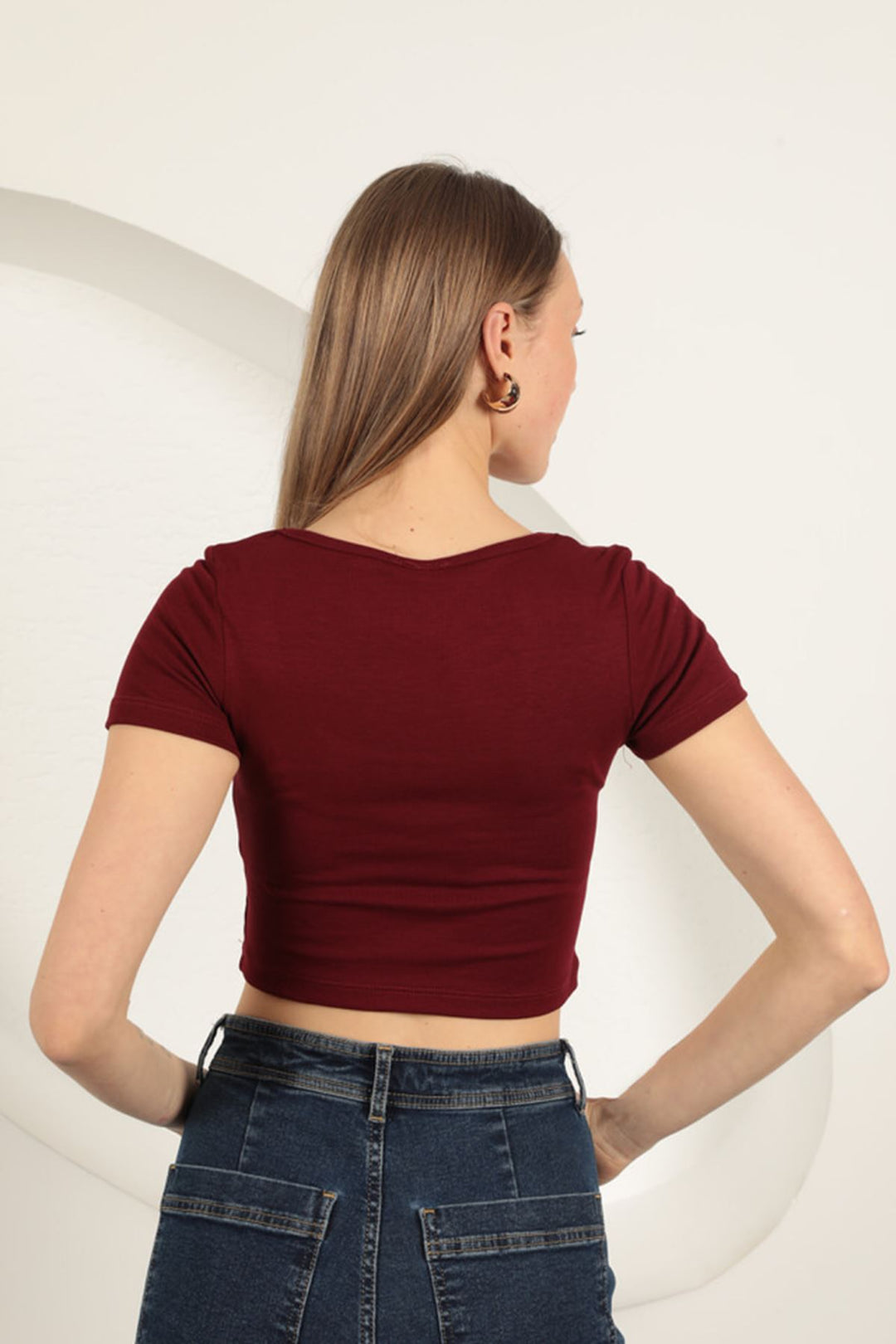 KKT U Neck Blouse-Burgundy - Horlivka