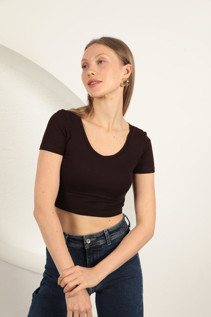 KKT V Neck Basic T-Shirt-Brown - Saint Albans