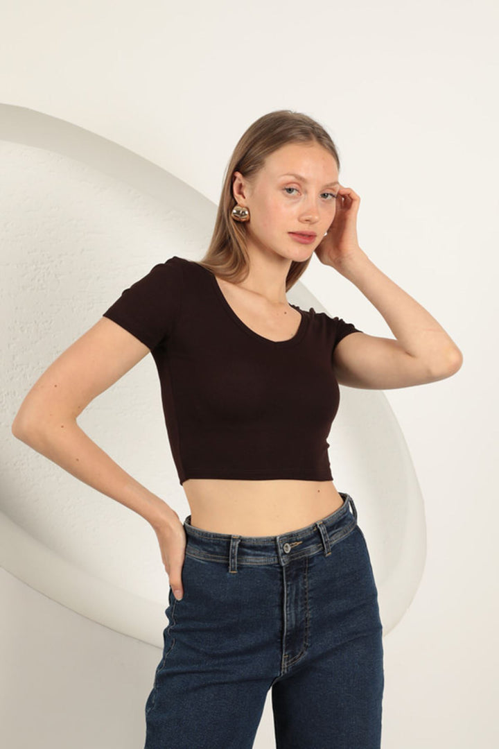 KKT V Neck Basic T-Shirt-Brown - Saint Albans