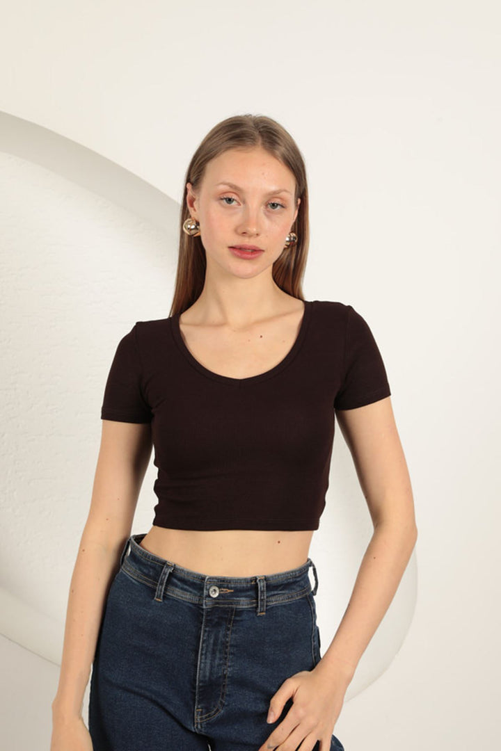 KKT V Neck Basic T-Shirt-Brown - Saint Albans