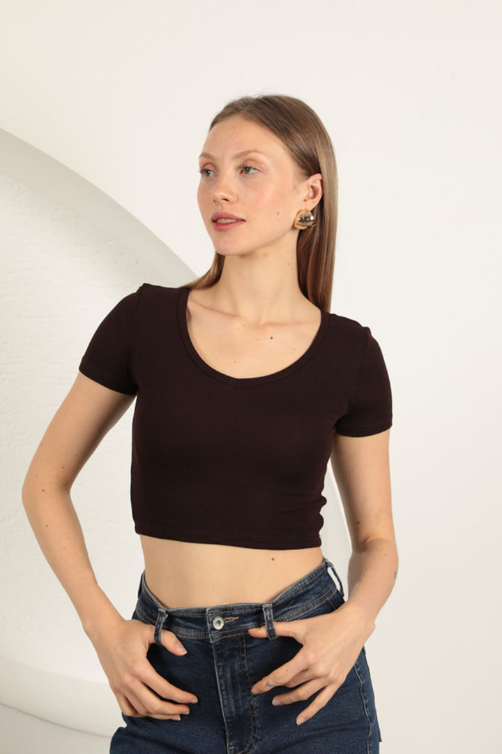 KKT V Neck Basic T-Shirt-Brown - Saint Albans