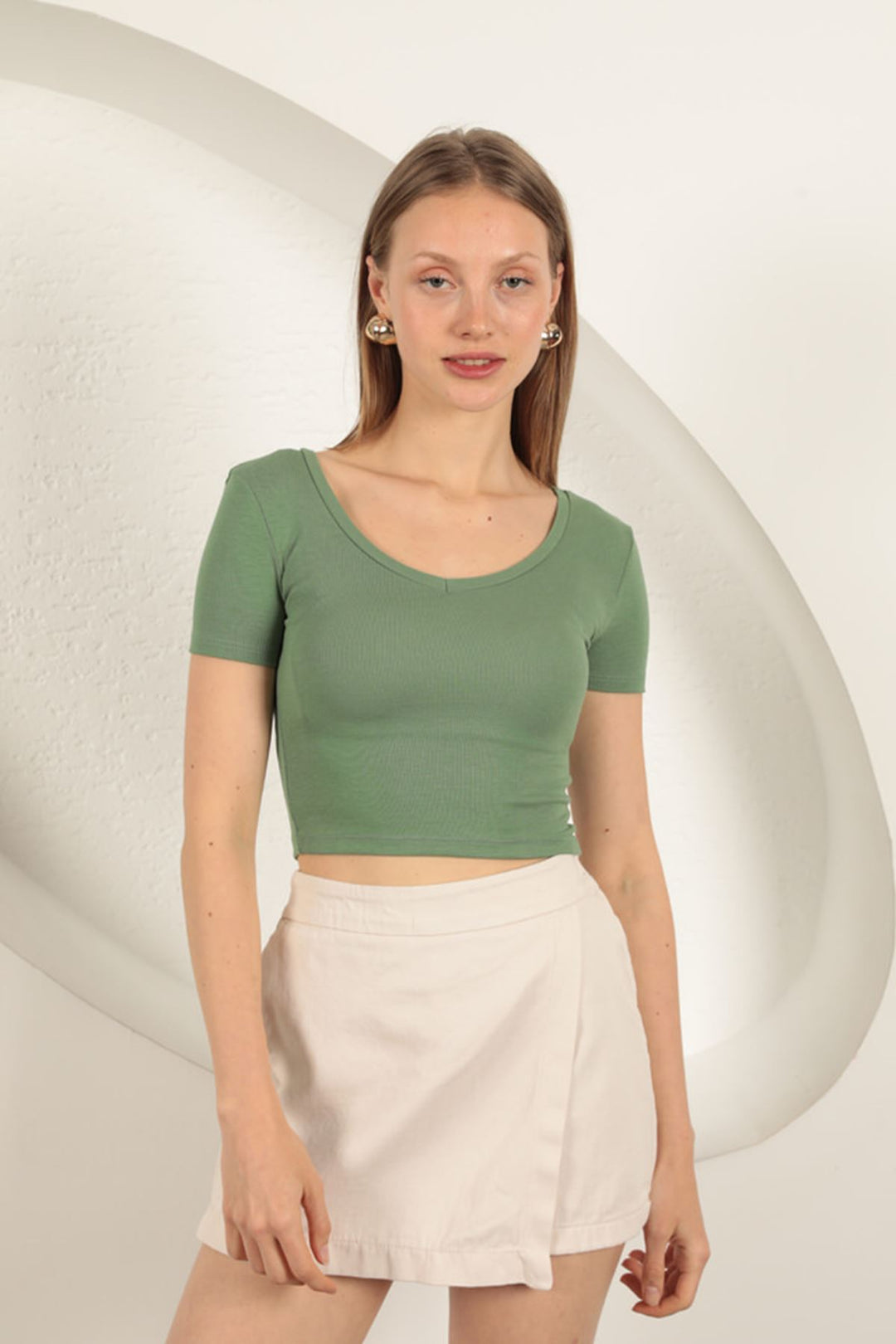 KKT V Neck Basic T-Shirt-Khaki - Blanes