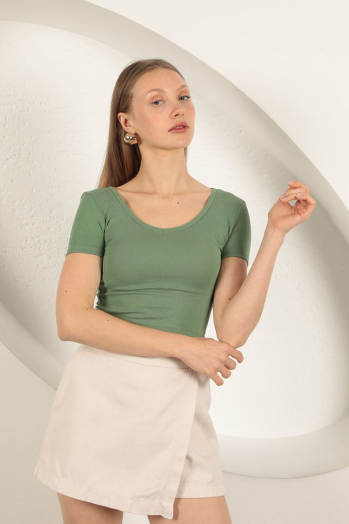 KKT V Neck Basic T-Shirt-Khaki - Blanes