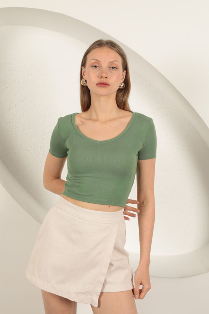KKT V Neck Basic T-Shirt-Khaki - Blanes