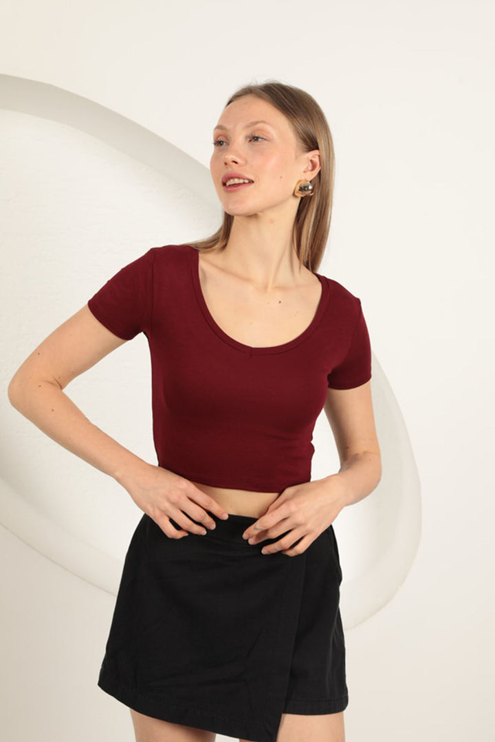 KKT V Neck Basic T-Shirt-Burgundy - Salamanca