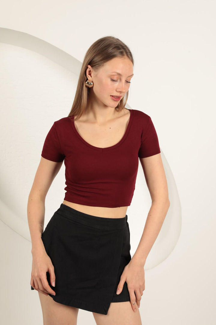 KKT V Neck Basic T-Shirt-Burgundy - Salamanca