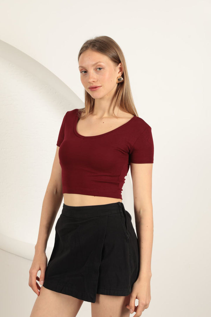 KKT V Neck Basic T-Shirt-Burgundy - Salamanca