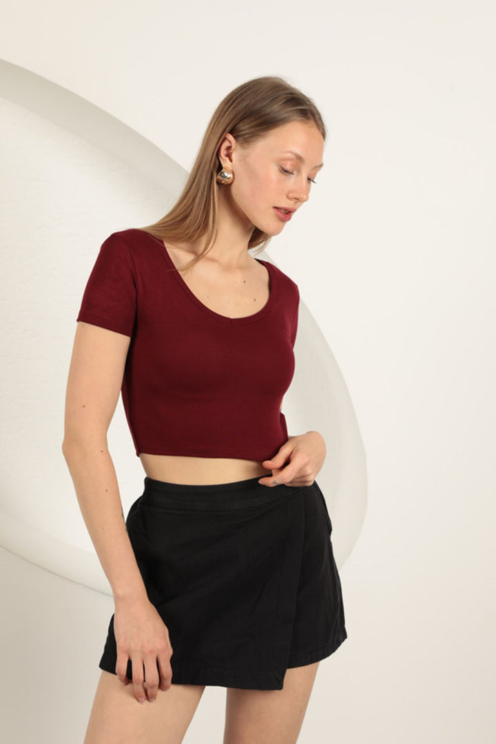 KKT V Neck Basic T-Shirt-Burgundy - Salamanca