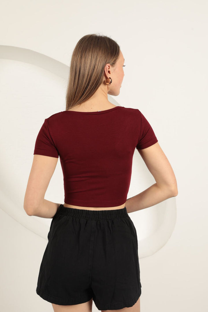 KKT V Neck Basic T-Shirt-Burgundy - Salamanca