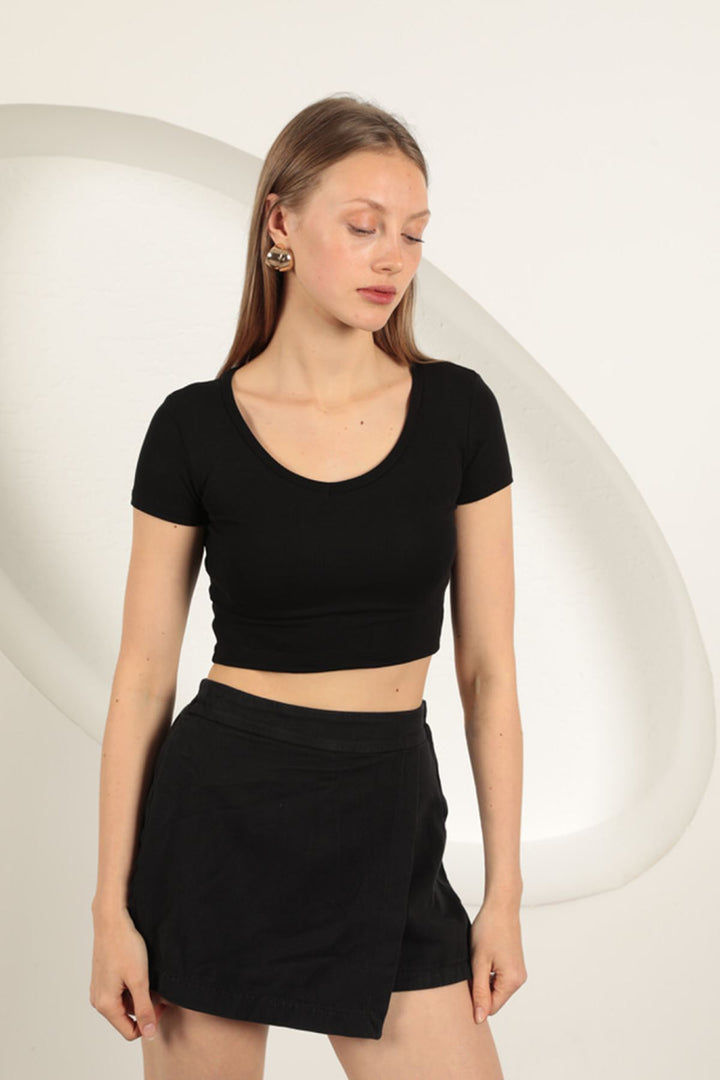 KKT V Neck Basic T-Shirt-Black - West Valley City