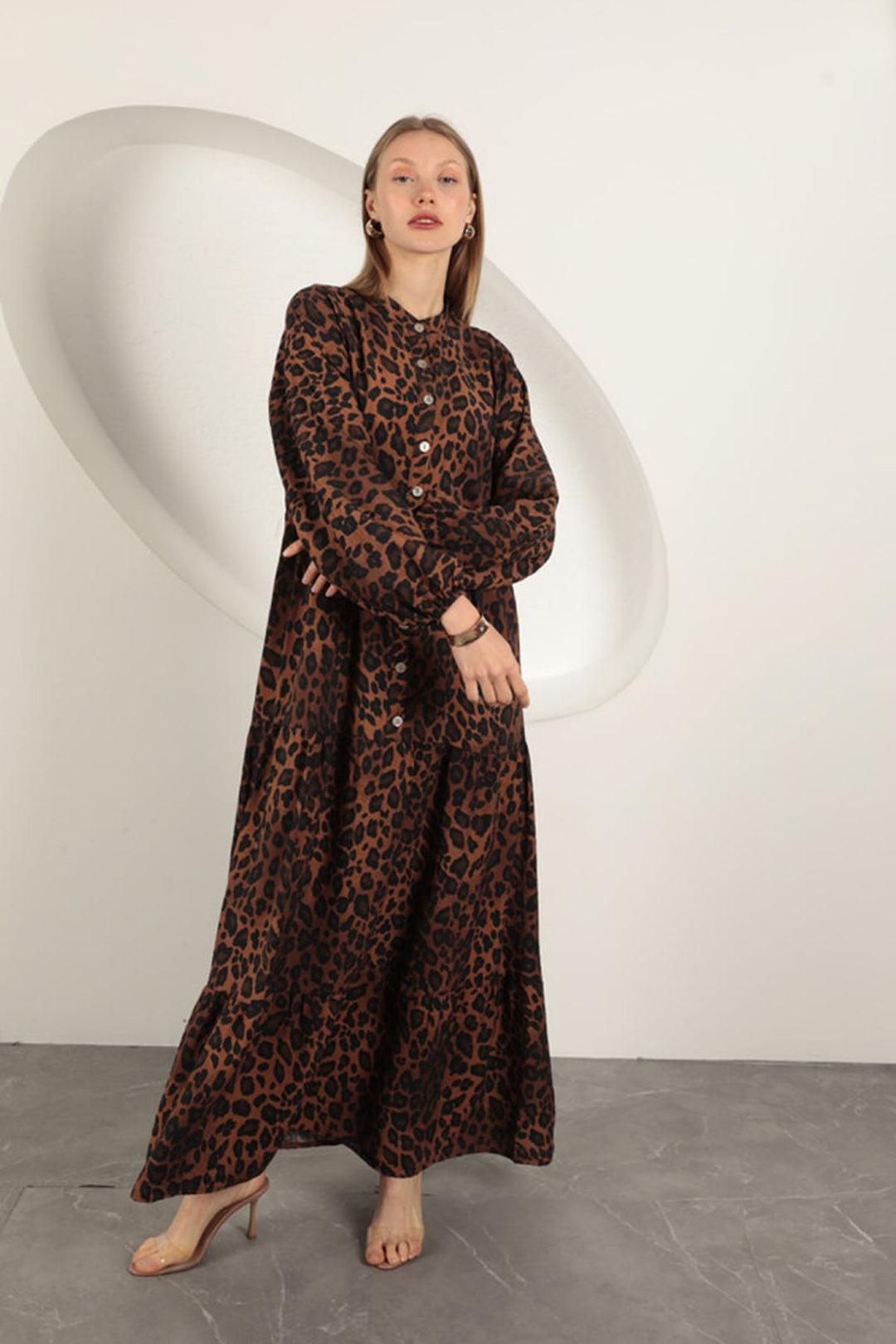 KKT Viscose Fabric Leopard Pattern Dress-Coffee - St. George