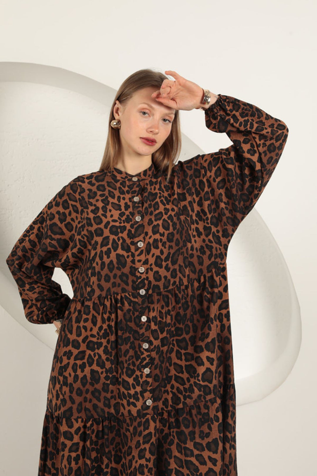 KKT Viscose Fabric Leopard Pattern Dress-Coffee - St. George