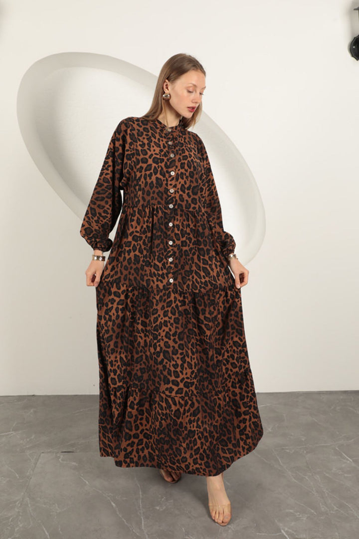 KKT Viscose Fabric Leopard Pattern Dress-Coffee - St. George