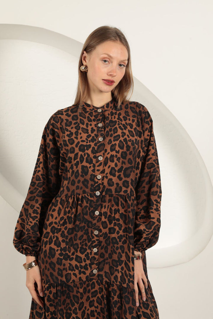 KKT Viscose Fabric Leopard Pattern Dress-Coffee - St. George