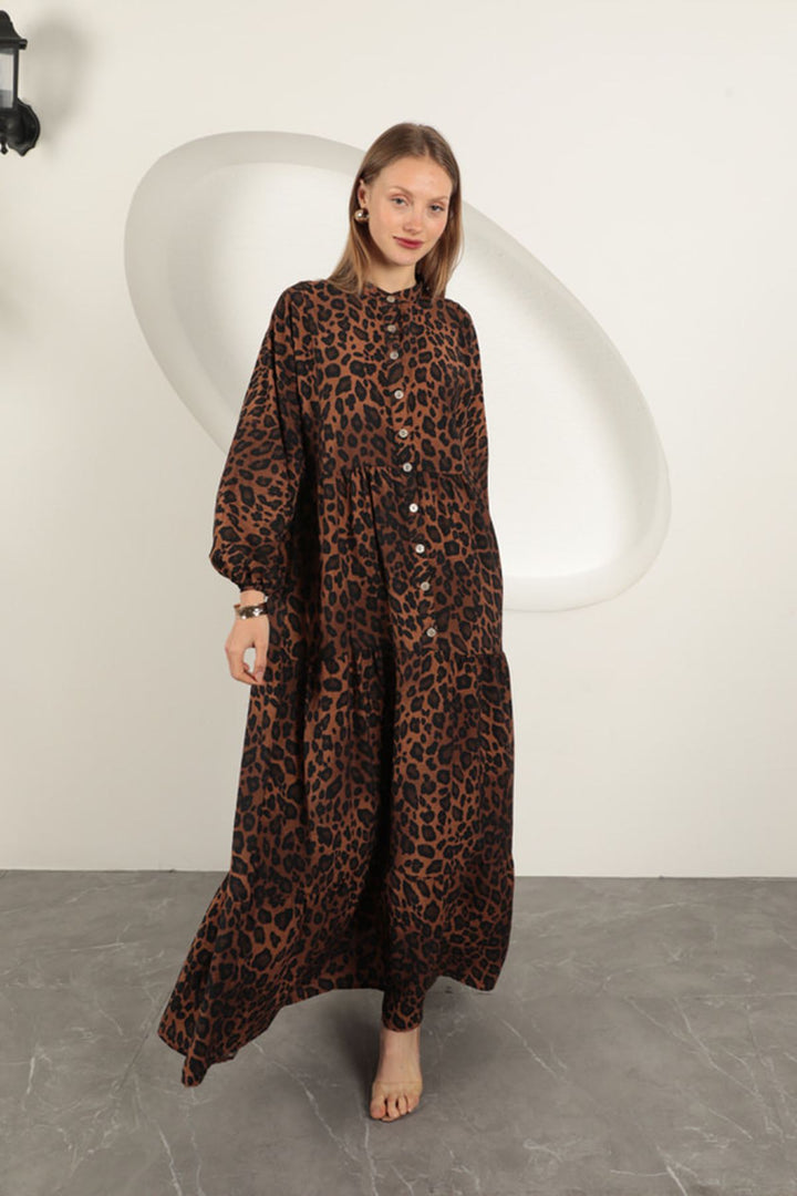 KKT Viscose Fabric Leopard Pattern Dress-Coffee - St. George