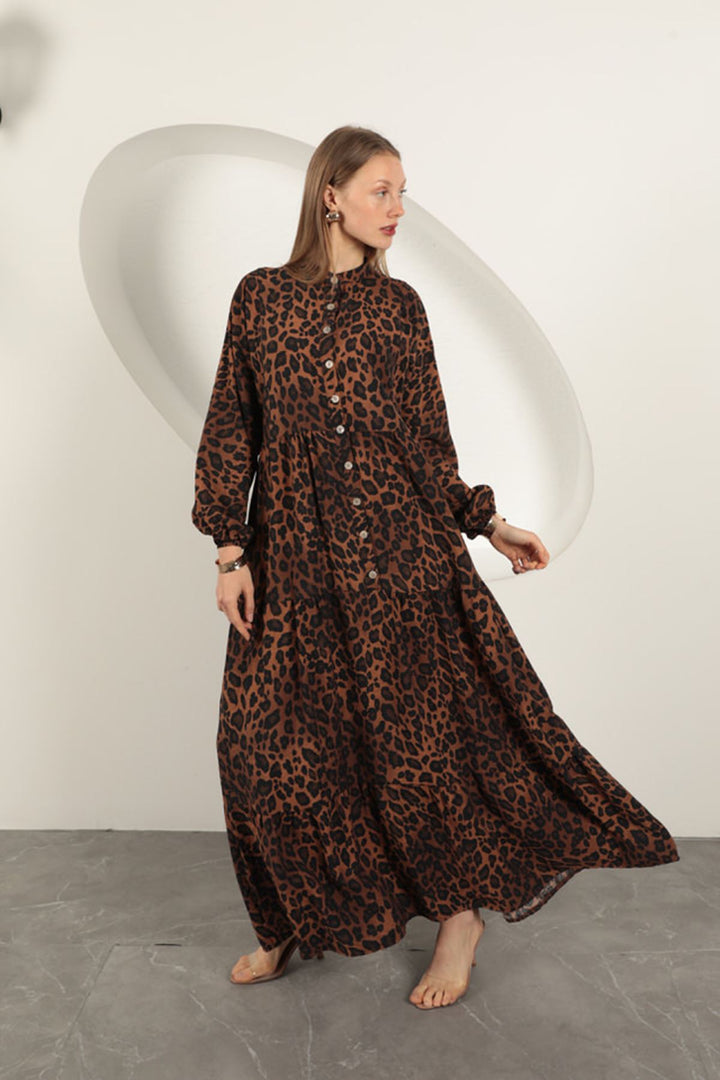 KKT Viscose Fabric Leopard Pattern Dress-Coffee - St. George