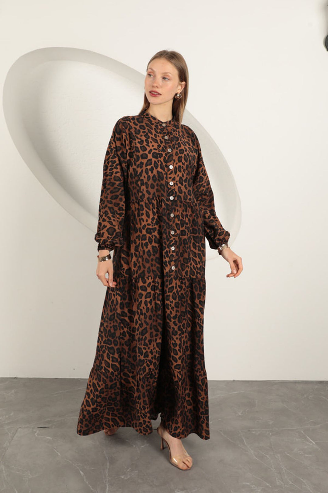 KKT Viscose Fabric Leopard Pattern Dress-Coffee - St. George