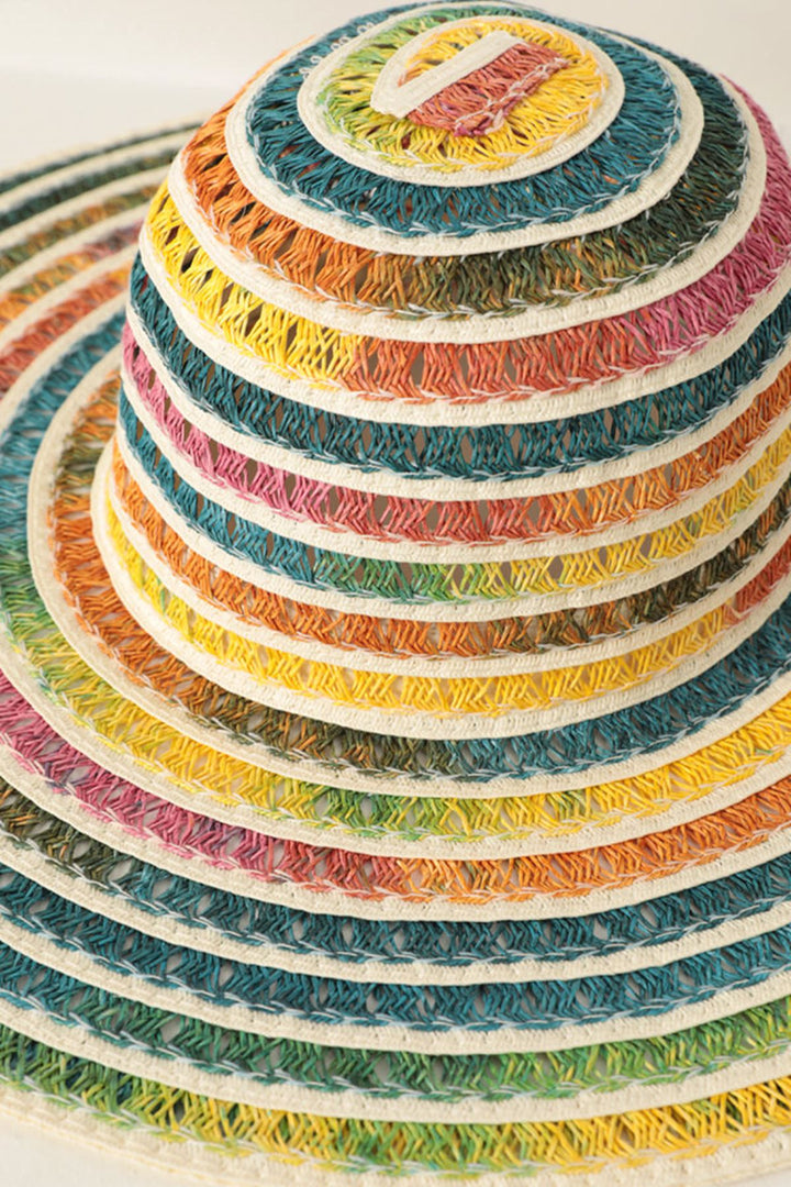 KKT Multicolored Wide Straw Hat-Ecru - Pikesville
