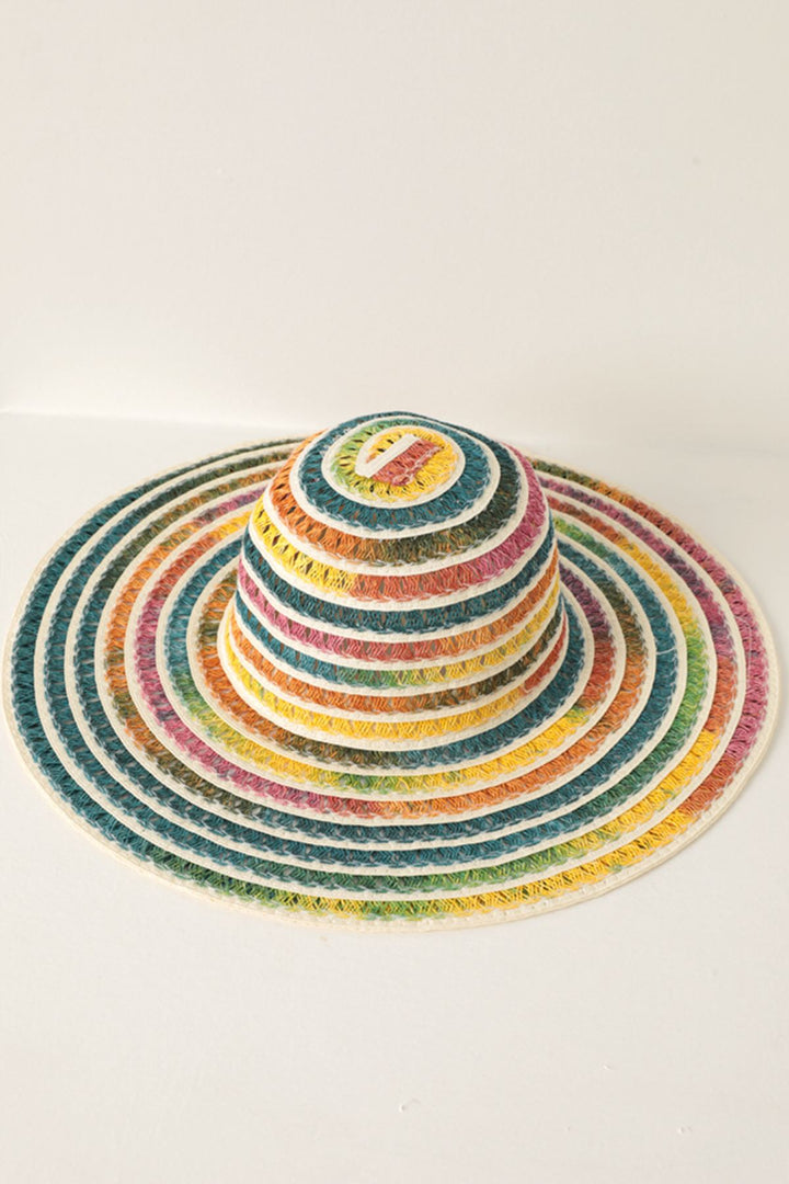 KKT Multicolored Wide Straw Hat-Ecru - Pikesville
