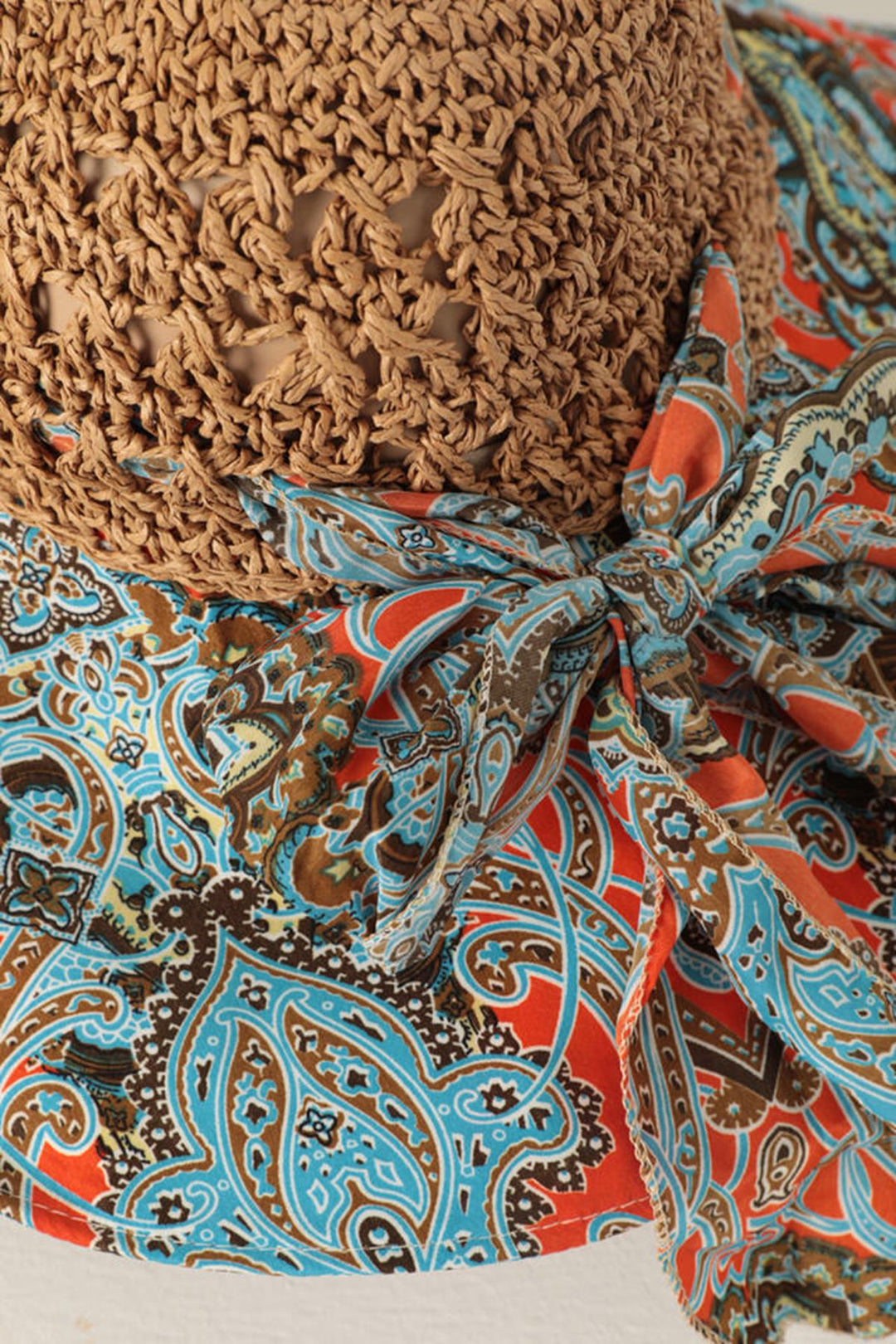 KKT Patterned Wide Brim Straw Hat-Camel - South Jordan