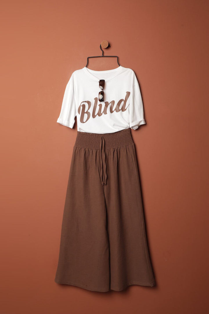 KKT Muslin Fabric Loose Trousers-Brown - Compton