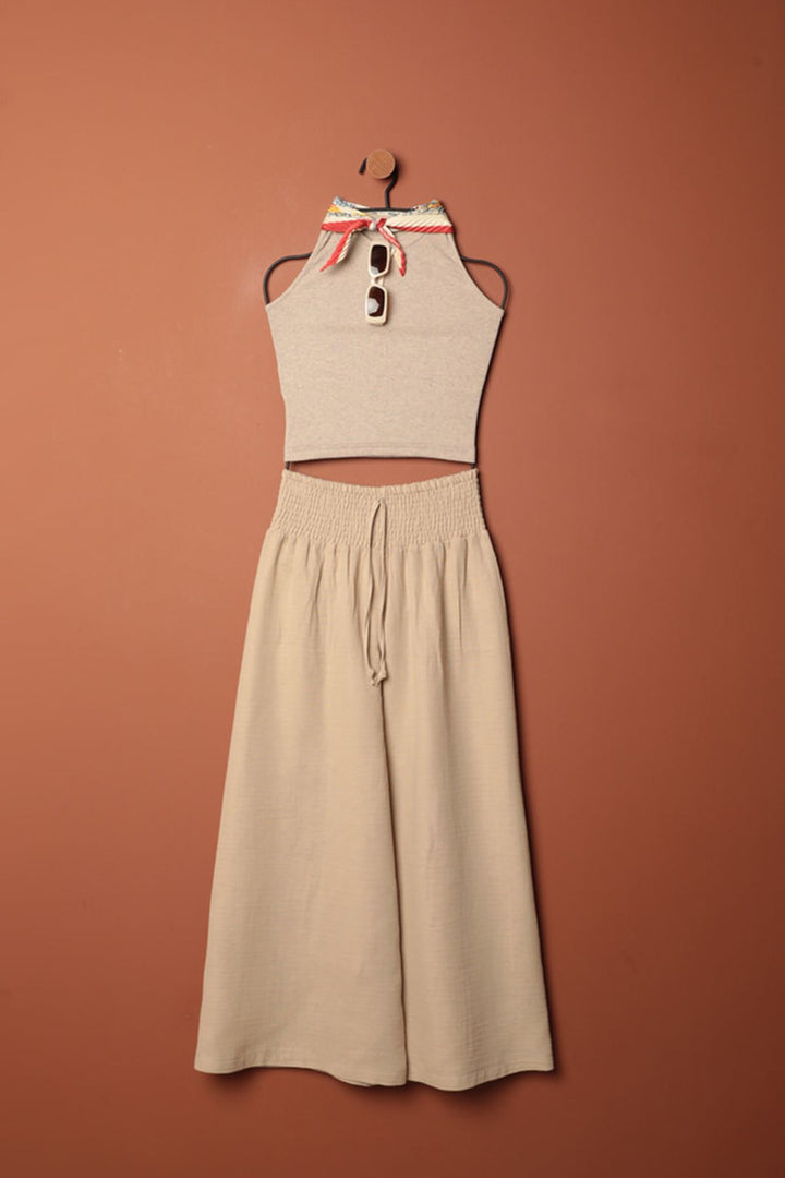 KKT Muslin Fabric Loose Trousers-Beige - Tulancingo