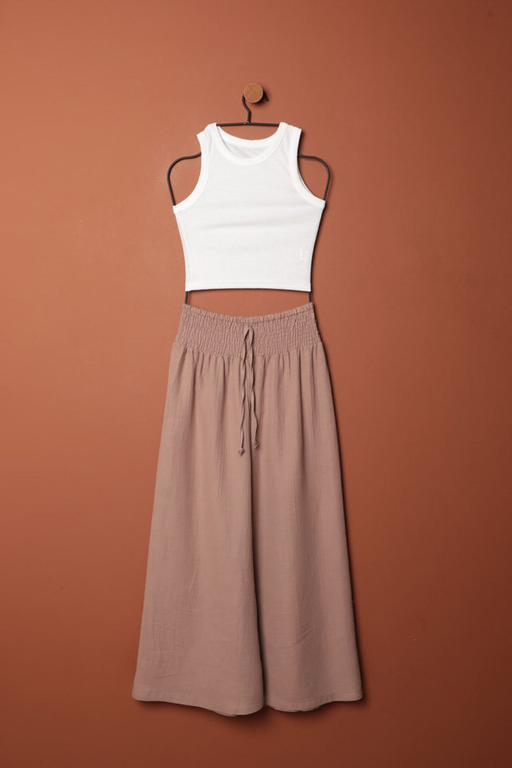 KKT Muslin Fabric Loose Trousers-Mink - Tienen