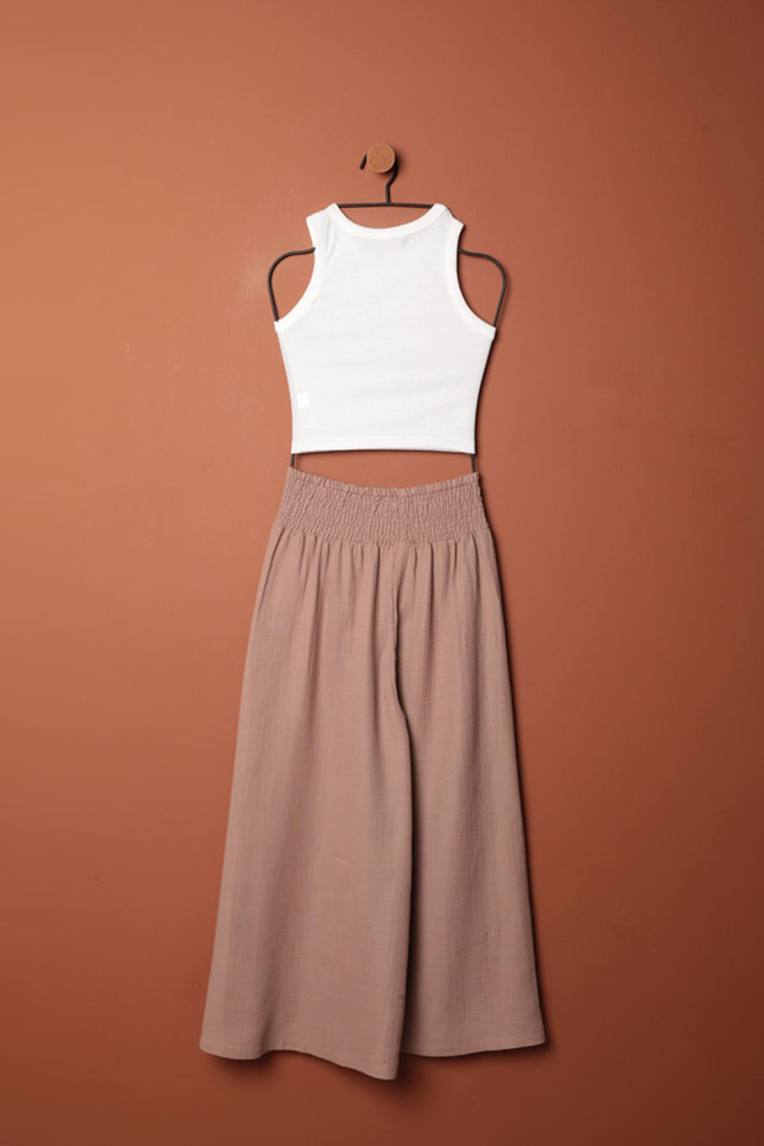 KKT Muslin Fabric Loose Trousers-Mink - Tienen
