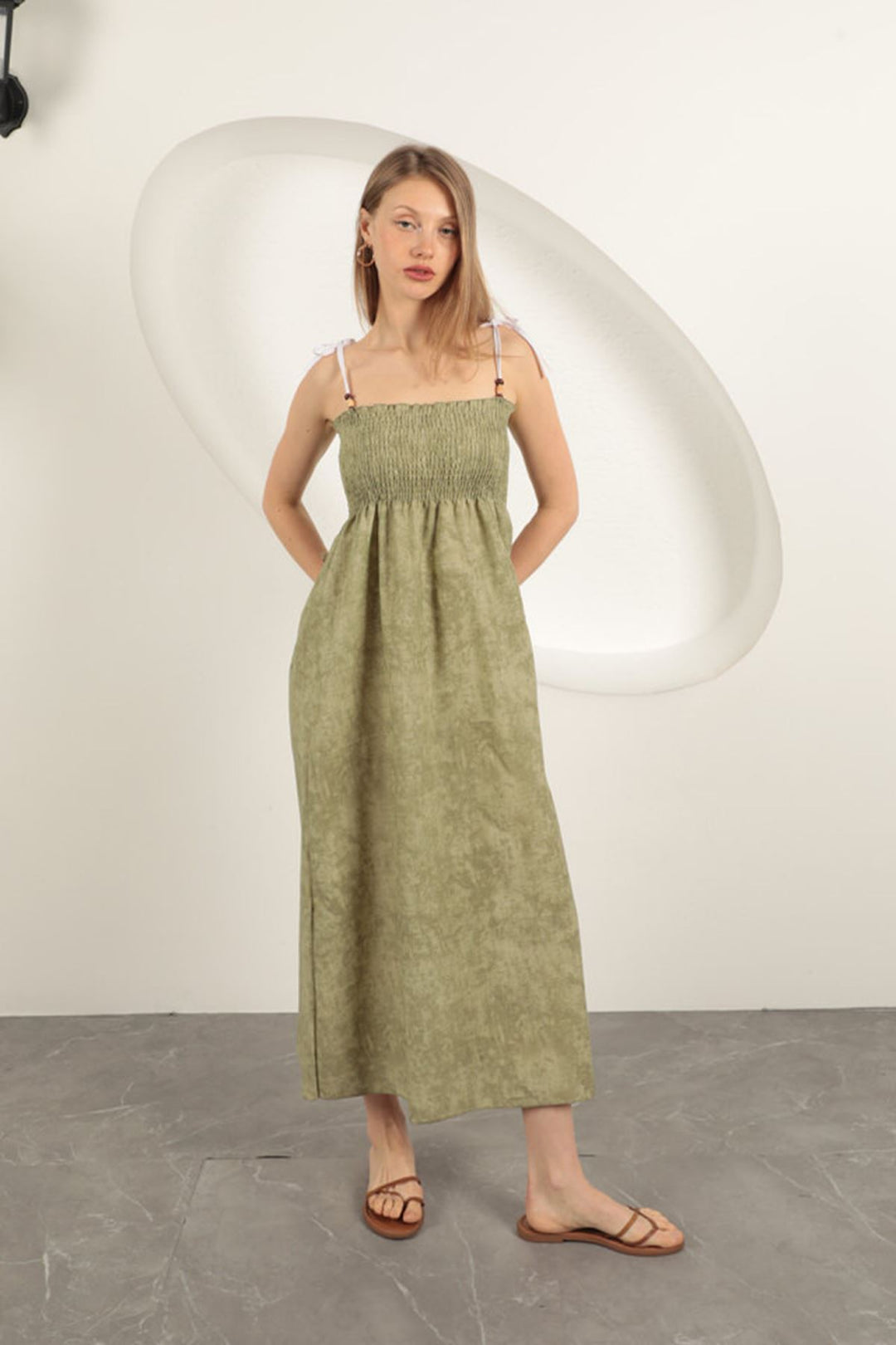 KKT Linen Gipel Strap Maxi Dress-Khaki - Winslow