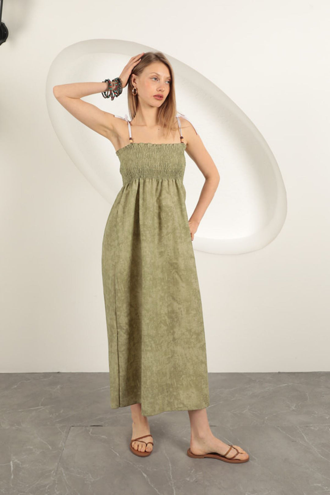 KKT Linen Gipel Strap Maxi Dress-Khaki - Winslow