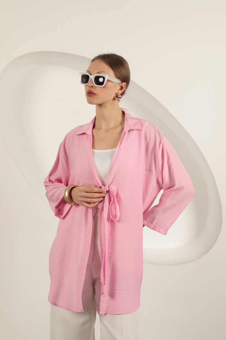 KKT Tree Bark Fabric Kimono-Pink - Nettetal