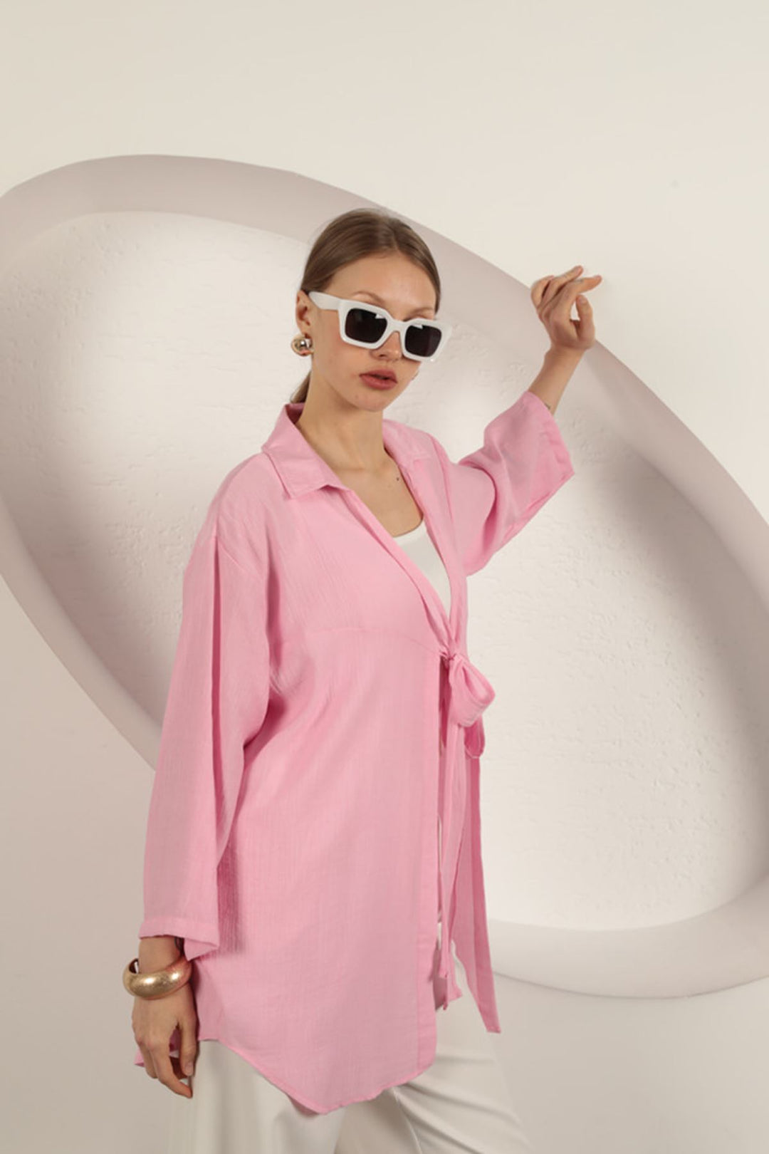 KKT Tree Bark Fabric Kimono-Pink - Nettetal