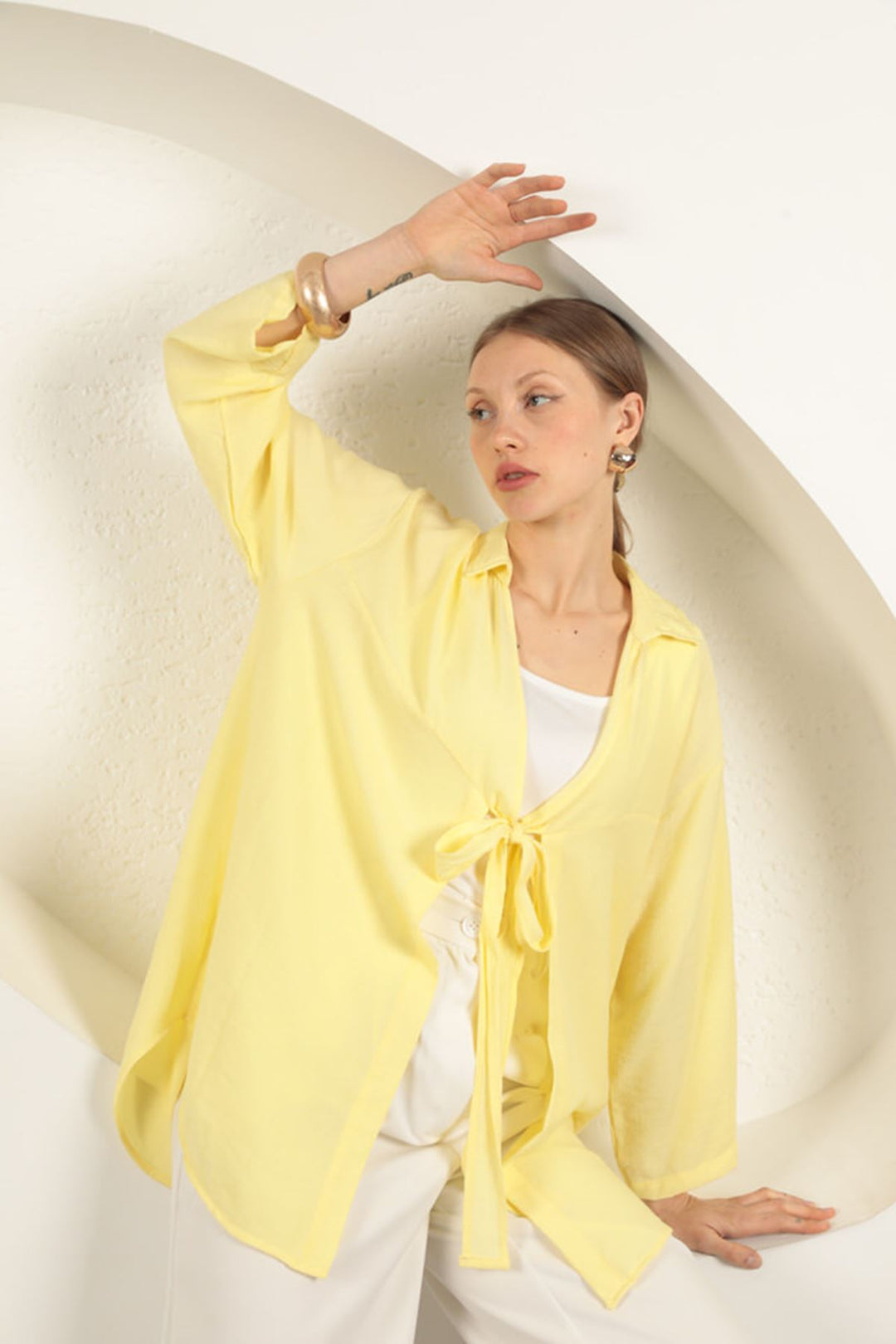 KKT Tree Bark Fabric Kimono-Yellow - Scunthorpe