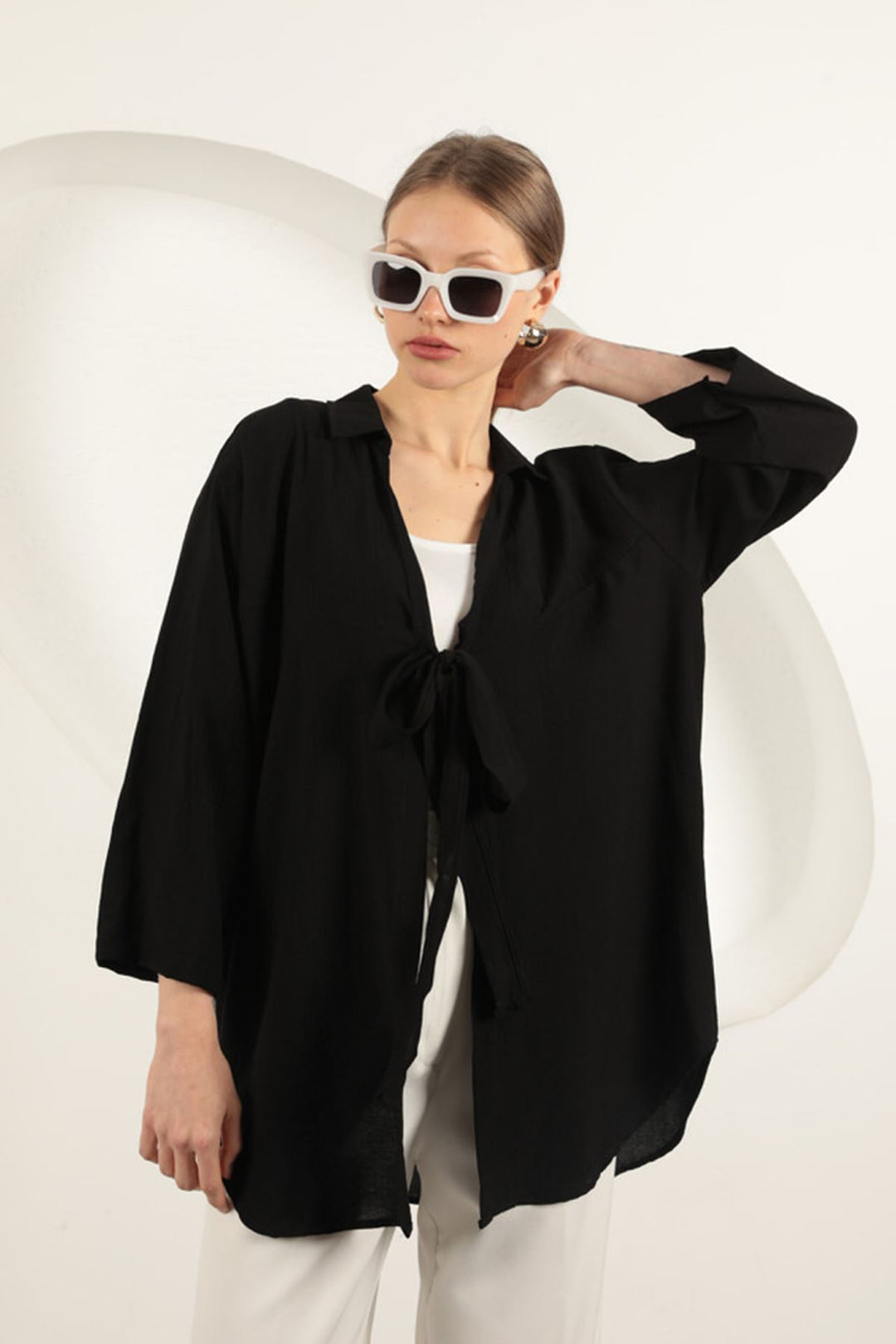 KKT Tree Bark Fabric Kimono-Black - Piteşti