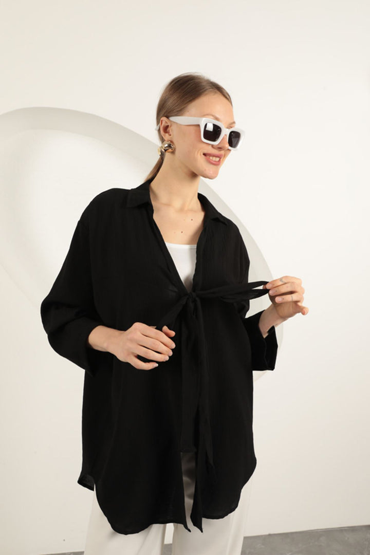 KKT Tree Bark Fabric Kimono-Black - Piteşti