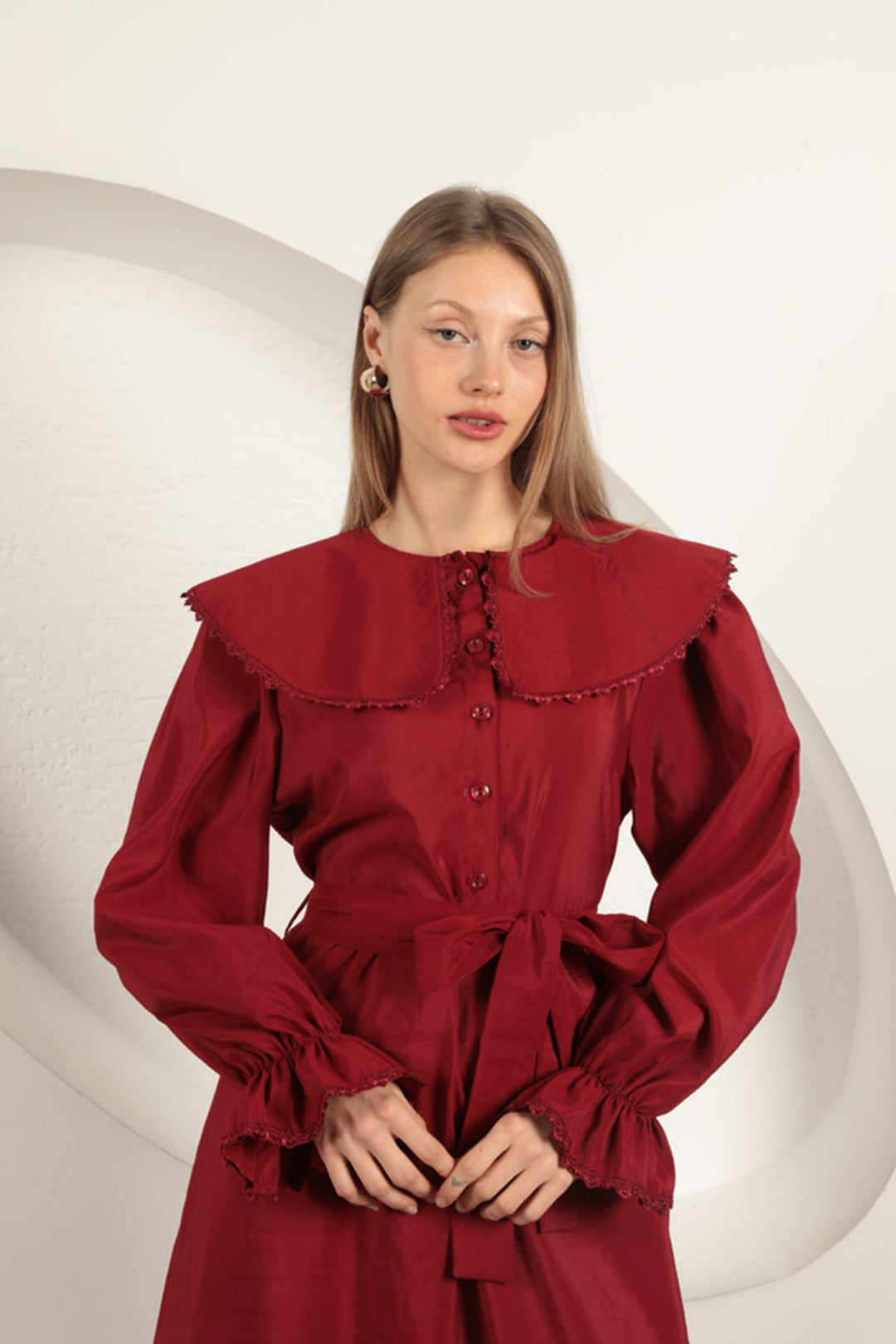 KKT Modal Fabric Lace Women's Dress-Burgundy - Binghamton