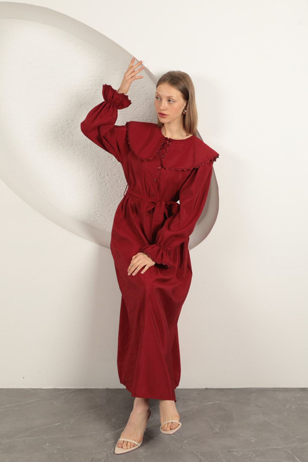 KKT Modal Fabric Lace Women's Dress-Burgundy - Binghamton