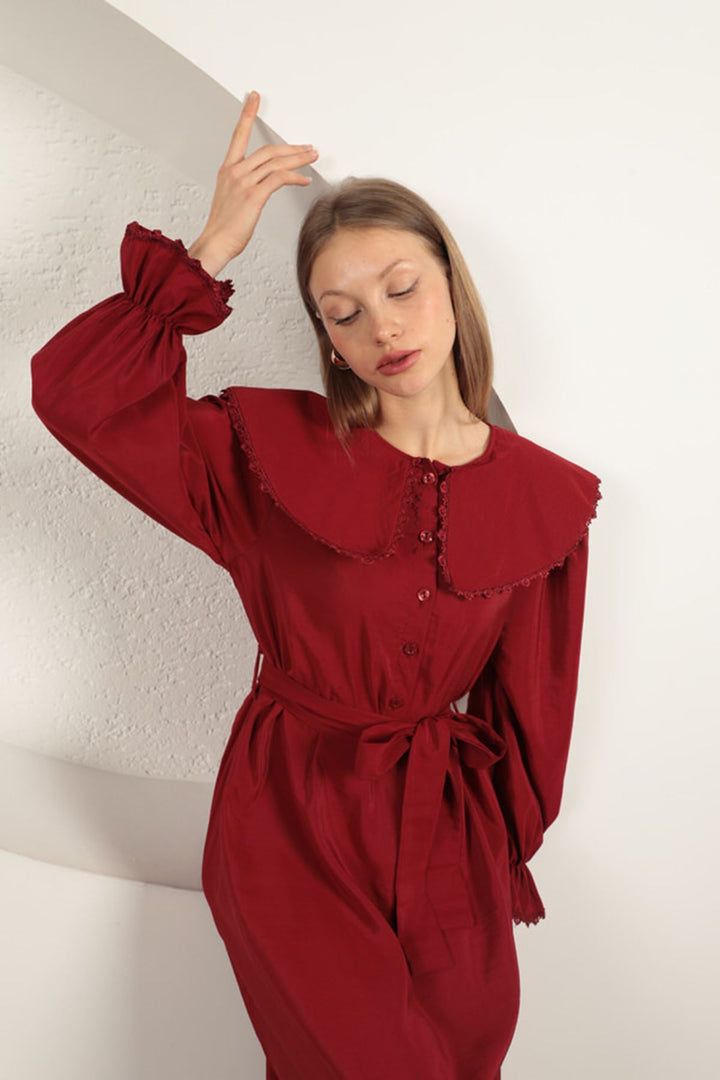 KKT Modal Fabric Lace Women's Dress-Burgundy - Binghamton
