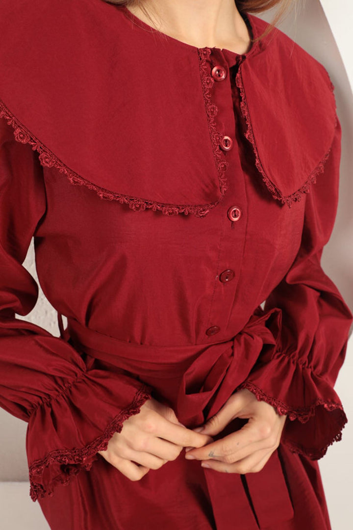 KKT Modal Fabric Lace Women's Dress-Burgundy - Binghamton